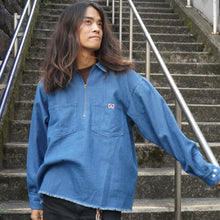 Denim Fringe Half Zip LS