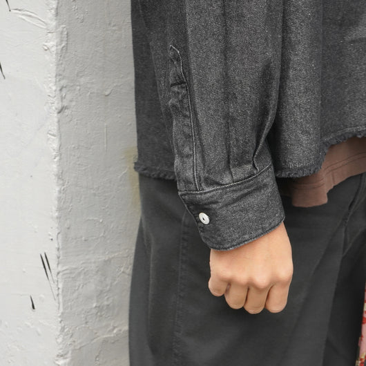 Denim Fringe Half Zip LS