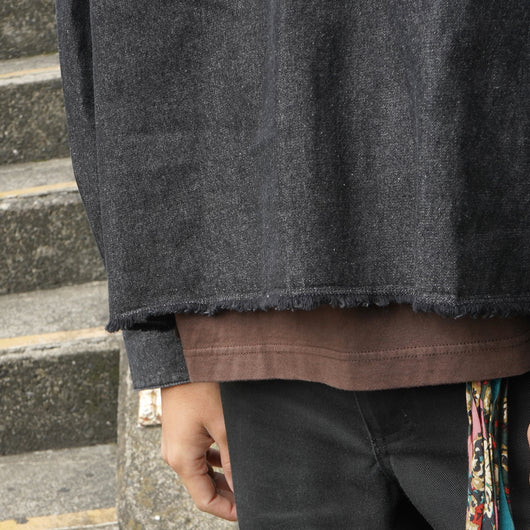 Denim Fringe Half Zip LS