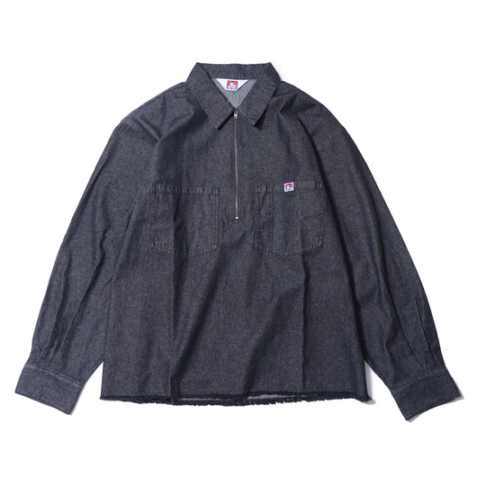 Denim Fringe Half Zip LS