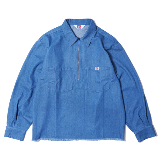 Denim Fringe Half Zip LS