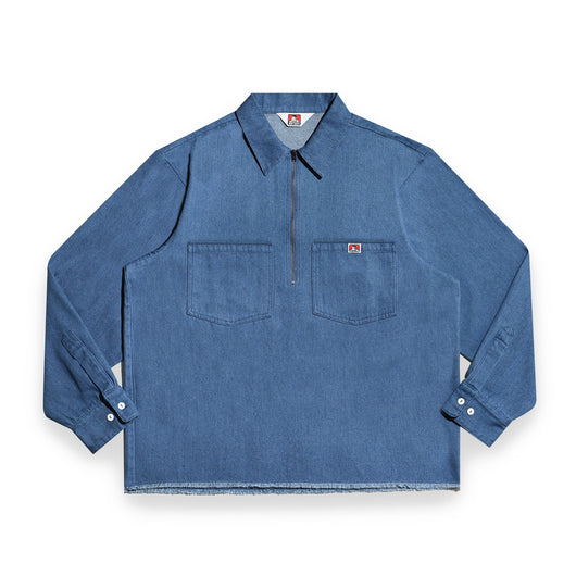 Denim Fringe Half Zip LS