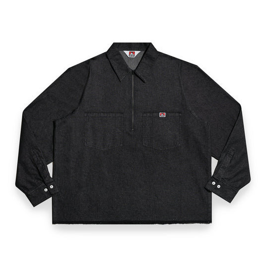 Denim Fringe Half Zip LS