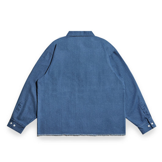 Denim Fringe Half Zip LS